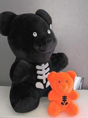 2- Large Black & Small Orange Gummy Bear Halloween Plush Stuffed Animals
